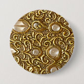 Barok stijl gepolijst goud bloemenpatroon ronde button 7,6 cm (Voorkant)