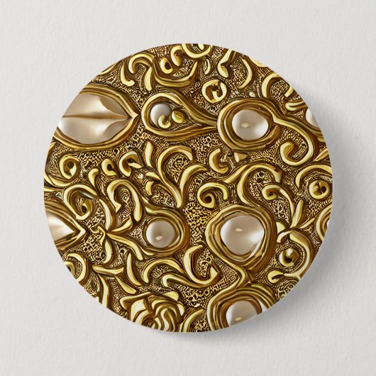 Barok stijl gepolijst goud bloemenpatroon ronde button 7,6 cm (Voorkant)