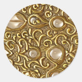 Barok stijl gepolijst goud bloemenpatroon ronde sticker (Voorkant)