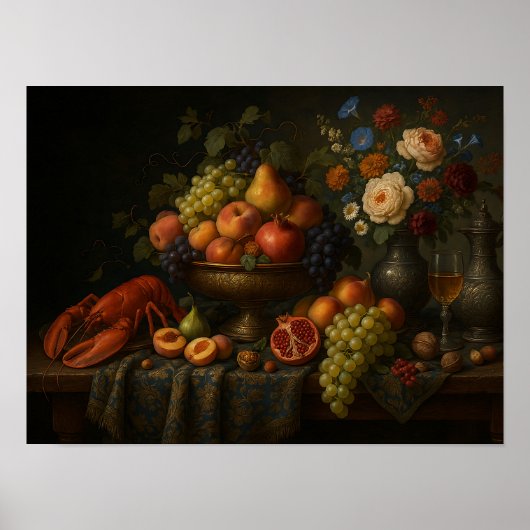 Barok Stilleven met Fruit en Kreeft Poster (Voorkant)
