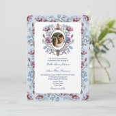 Barok Toile Foto Trouwuitnodiging met QR-code Kaart (Staand voorkant)