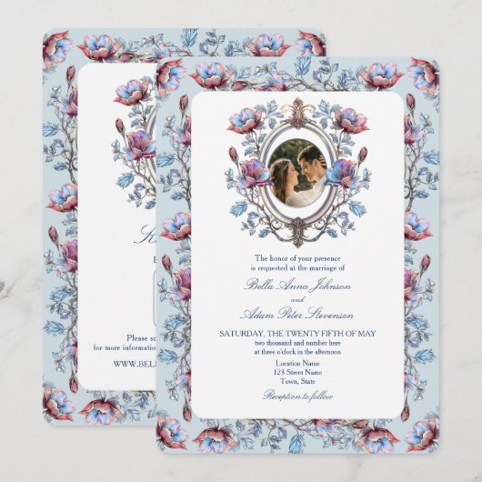 Barok Toile Fotobruiloft Uitnodigen met QR-code Kaart (Voorkant / Achterkant)