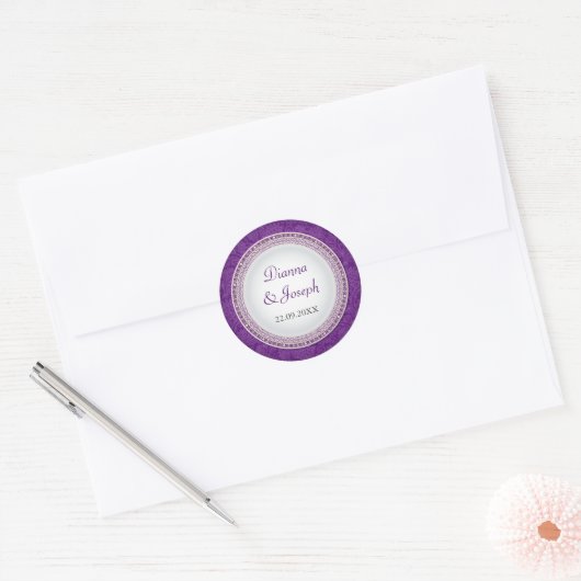 Barok Violet Plaque Bruiloft Sticker (Envelop)