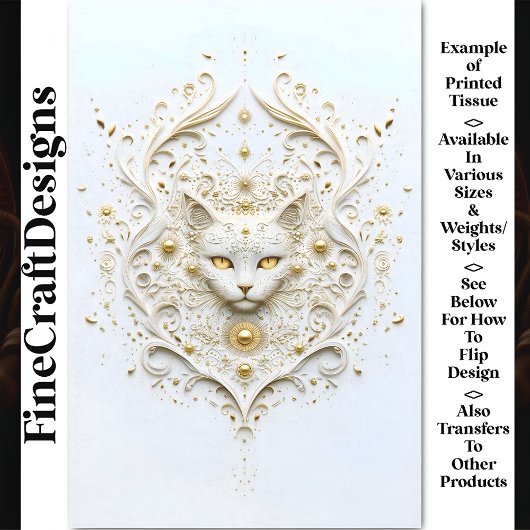 Barok Wit & Goud Effect Cat AU6 Decoupage Tissuepapier