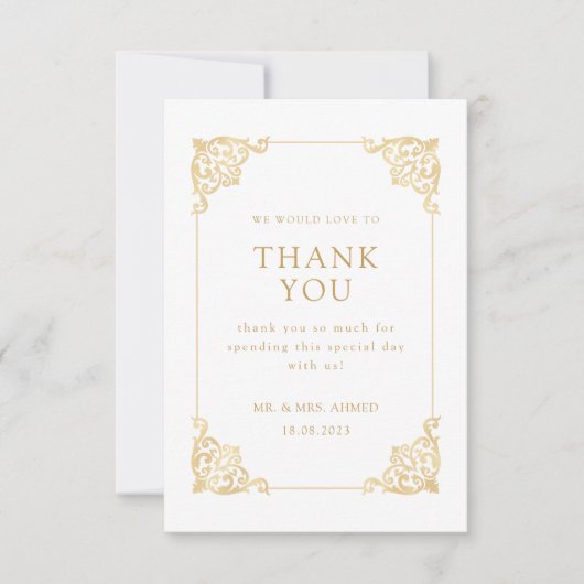 Barok  Wit Lijst Script Moslim Bruiloft Bedankkaart (Voorkant)