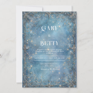 Barok Zilver Goud Hemelsblauw Winter Huwelijk Kaart