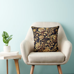 Barok zwart & goud bloemaccent kussen