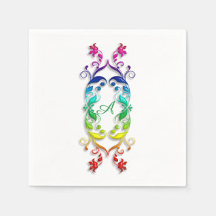Barokachtige regenboogflorale elementen. Monogram. Servetten