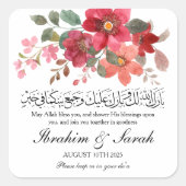 Barokallahu nikah moslim bruiloft rode roos vierkante sticker (Voorkant)