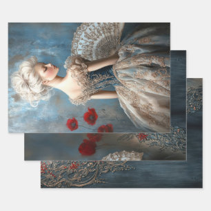Barokballet, Elegant Rococo Portret & Klaprozen Inpakpapier Vel