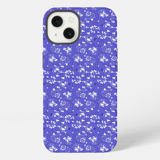 Barokbehang - blauwe bloempatroon iPhone hoesje (Achterkant)