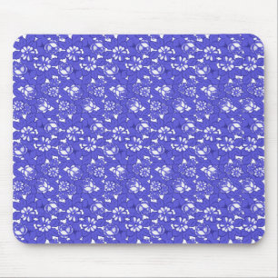 Barokbehang - blauwe bloempatroon muismat