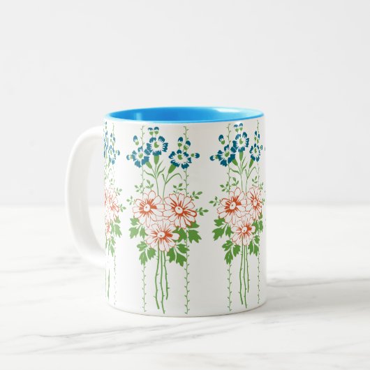 Barokbehang Bloemboeket... Tweekleurige Koffiemok (Voorkant links)