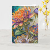Barokbloemen verjaardag kaart (Gele Bloem)