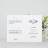Barokes lijst monogram marineblauw trouwprogramma (Staand voorkant)