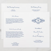 Barokes lijst monogram marineblauw trouwprogramma (Voorkant / Achterkant)