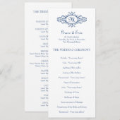 Barokes lijst monogram marineblauw trouwprogramma programmakaart (Voorkant / Achterkant)