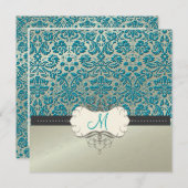 Barokfaux folielace/blauwgroen uitnodigingen (Voorkant / Achterkant)