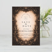 Barokgotische kaderhuwelijk save the date (Staand voorkant)