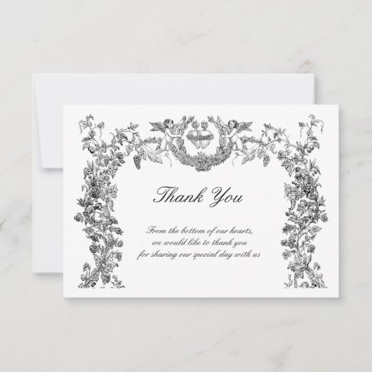  Barokische Rococo-grens met hart Bedankkaart (Voorkant)