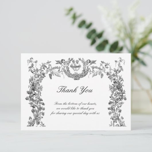  Barokische Rococo-grens met hart Bedankkaart (Staand voorkant)