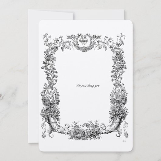 Barokische Rococo-grens met hart Bedankkaart (Achterkant)