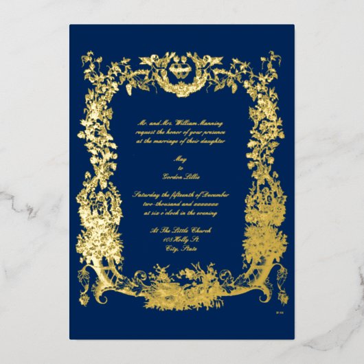 Barokische Rococo-grens met hart Folie Uitnodiging (Voorkant)