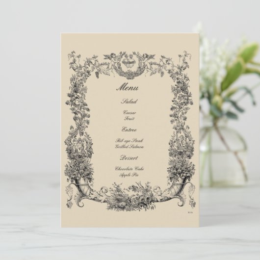 Barokische Rococo-grens met hart Menu (Staand voorkant)