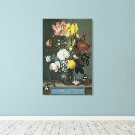  barokje, Bouquet van Bloemen in Glass Vase Canvas Afdruk (Insitu (Houten vloer))