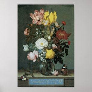  barokje, Bouquet van Bloemen in Glass Vase Poster