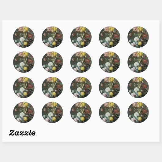  barokje, Bouquet van Bloemen in Glass Vase Ronde Sticker (Vel)