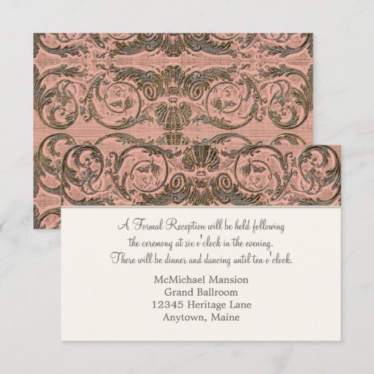  barokjesreceptie Scrollwork Blush n Gold Kaart (Voorkant / Achterkant)