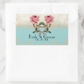 Barokkant Elegant Roos Floral Aqua Rechthoekige Sticker (Tas)
