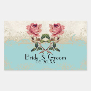 Barokkant Elegant  Roos Floral Aqua Rechthoekige Sticker