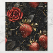 Barokke aardbeien en Rozen naadloos patroon Wijn Etiket (Enkel label)