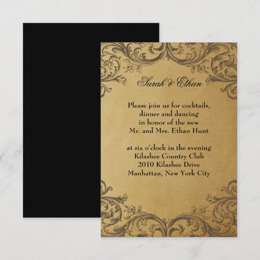 Barokke Antiek gouden huwelijkscaarten Informatiekaartje (Voorkant / Achterkant)