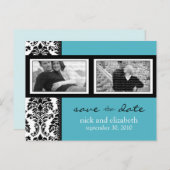 Barokke Aqua-Black-White 2-foto Bewaar de datum Aankondigingskaart (Voorkant / Achterkant)