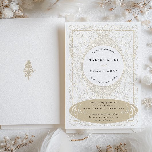  barokke beige bruiloft  bloeit kaart