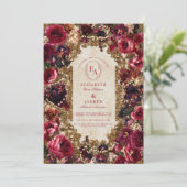Barokke Berry en Bourgogne Bloemen Huwelijk Kaart (Staand voorkant)