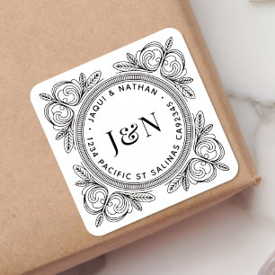 Barokke Bladerdecoratie Retouradreslabels - Op maa Vierkante Sticker