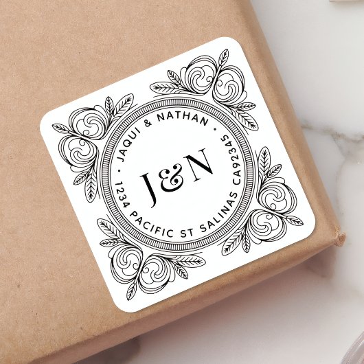 Barokke Bladerdecoratie Retouradreslabels - Op maa Vierkante Sticker