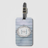 Barokke blauw-grijze Waterverf streep Bagagelabel (Voorkant (verticaal))