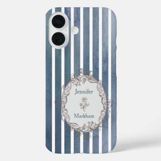 Barokke blauw-grijze Waterverf streep Case-Mate iPhone Case (Achterkant)