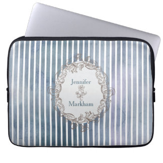 Barokke blauw-grijze Waterverf streep Laptop Sleeve