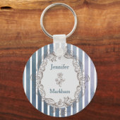 Barokke blauw-grijze Waterverf streep Sleutelhanger (Voorkant)
