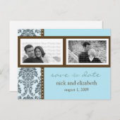 Barokke Blauwgroen Chocolade Twee-Foto Bewaar de D Aankondigingskaart (Voorkant / Achterkant)