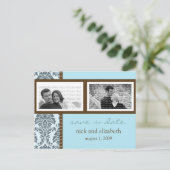 Barokke Blauwgroen Chocolade Twee-Foto Bewaar de D Aankondigingskaart (Staand voorkant)