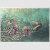 Barokke Bloemen, Fantasy Vlinders Blauwgroen Patin Tissuepapier (Voorkant)