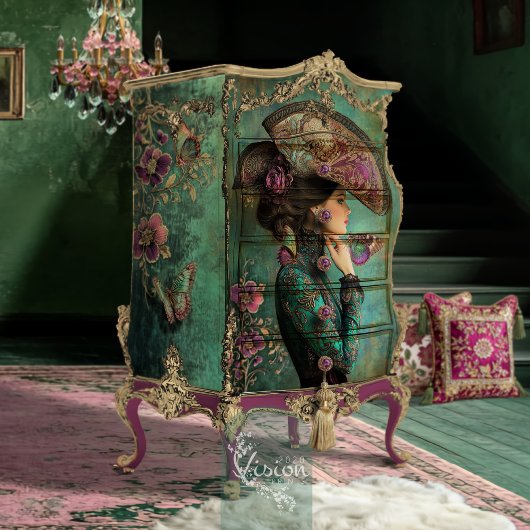 Barokke Bloemen, Fantasy Vlinders Blauwgroen Patin Tissuepapier