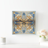 Barokke Bloemen Tegel Pat#16 Blauw Goud ID1078 Vierkante Klok (Huis)